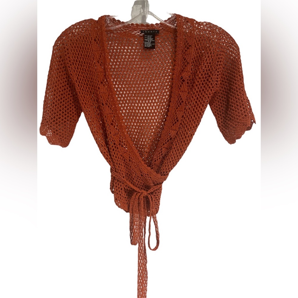 Theory Crochet Cropped Wrap Sweater